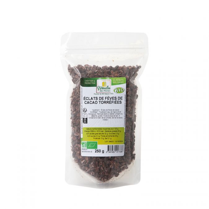 Eclats de fèves de cacao torréfiées bio - 250g