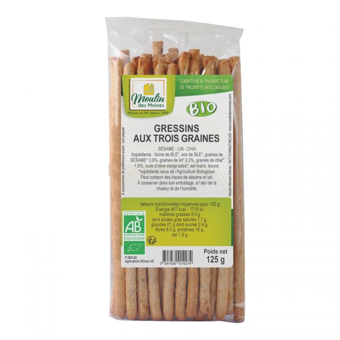 Gressins aux 3 graines 125g bio