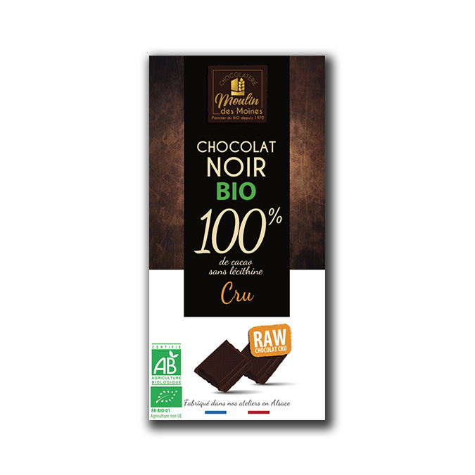 Tablette Chocolat noir cru 100% raw 100g bio