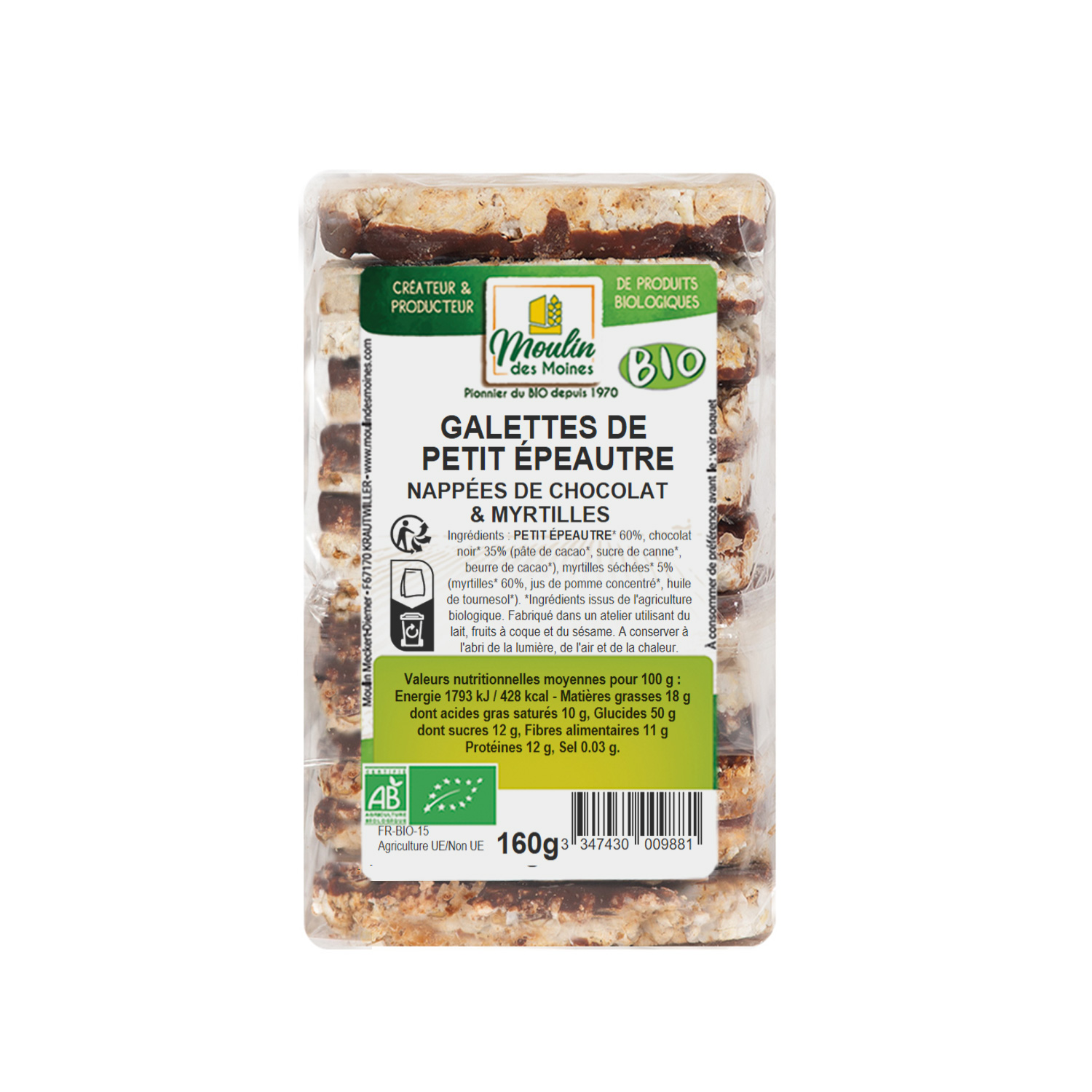 Galettes de petit épeautre chocolat aux myrtilles 160g bio