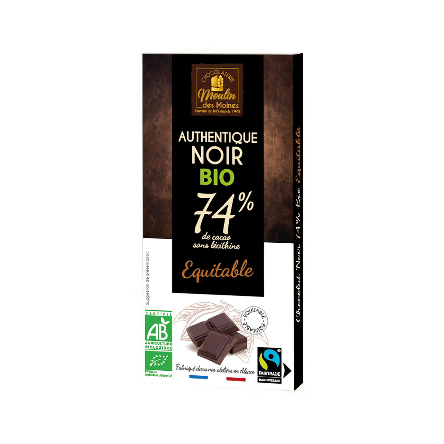 Tablette Chocolat noir 74% équitable 100g bio