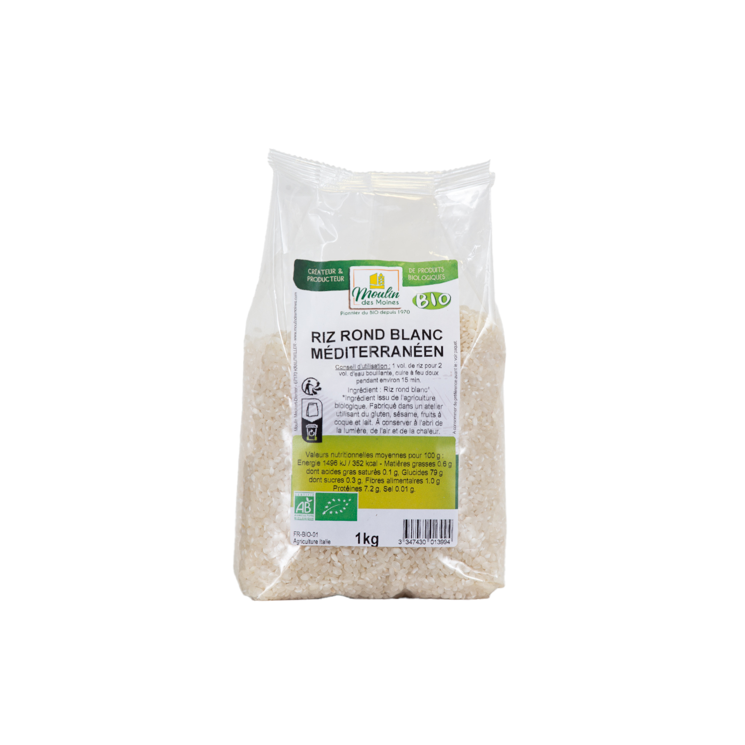 Riz rond blanc méditerrannée 1kg bio