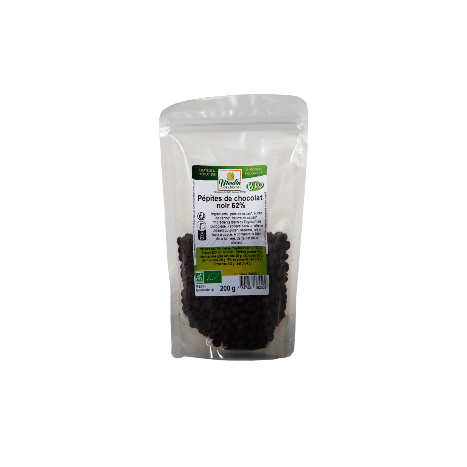 Pépites de chocolat noir 62% 200g bio