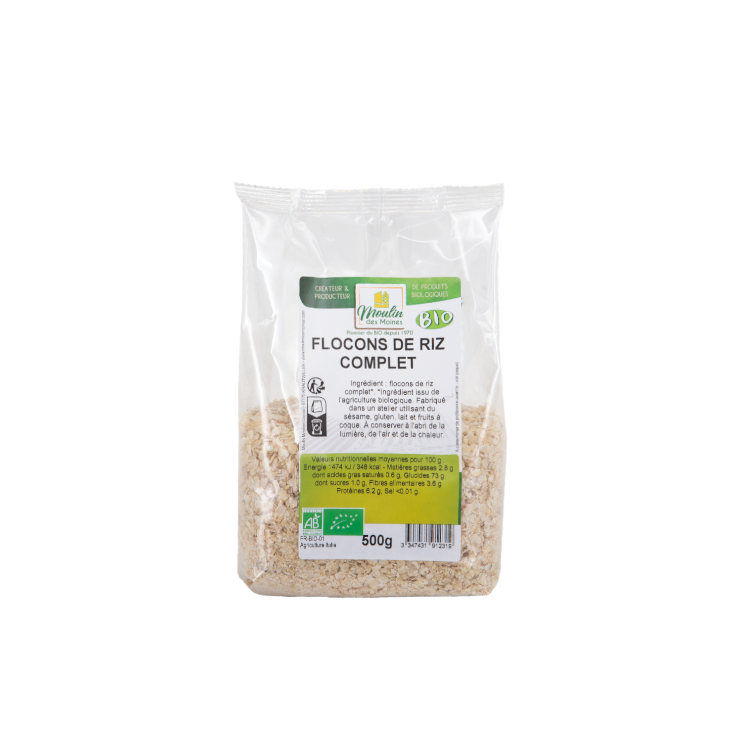 Flocons de riz bio 1 kg - Préparation rapide - Vegan