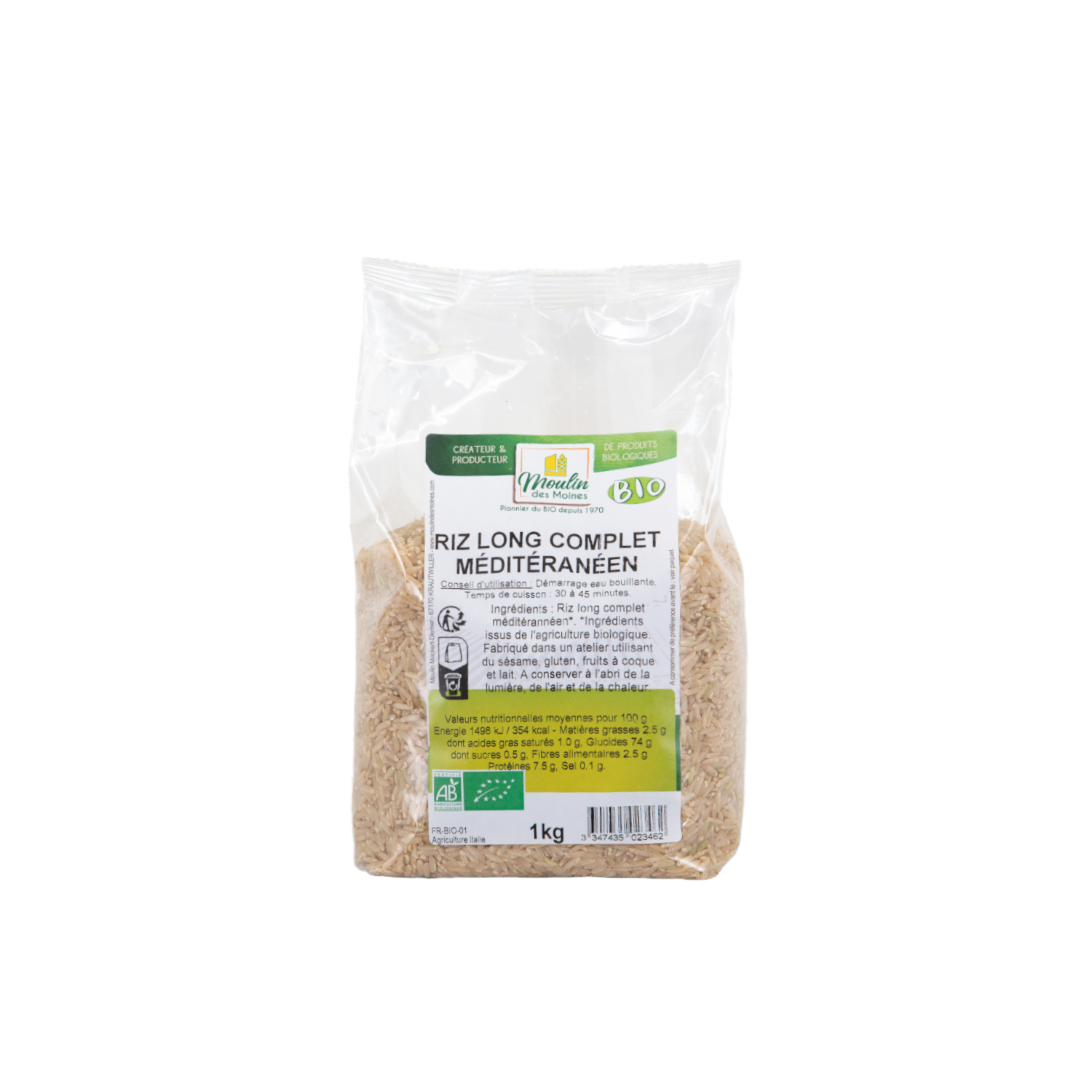 Riz long complet méditerrannée 1kg bio