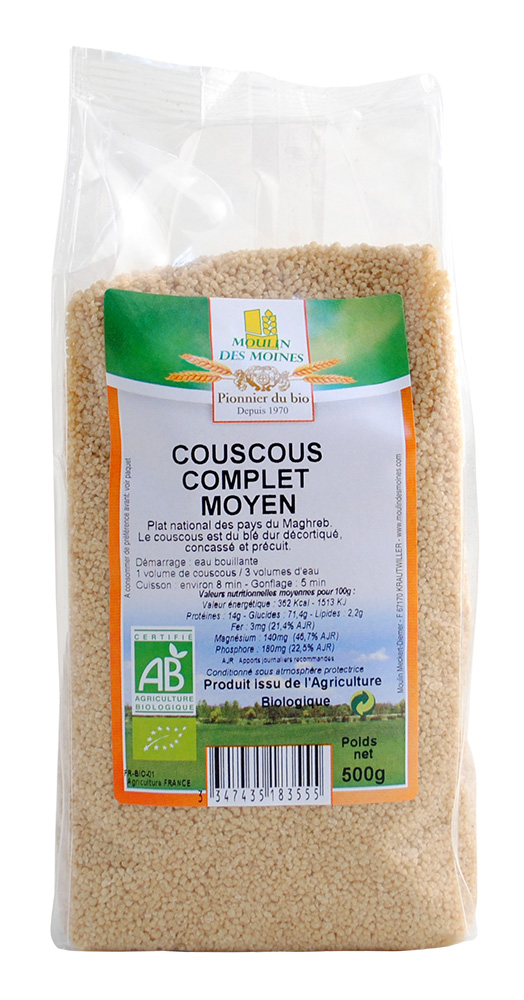 Couscous de blé dur complet 500g - grain moyen bio