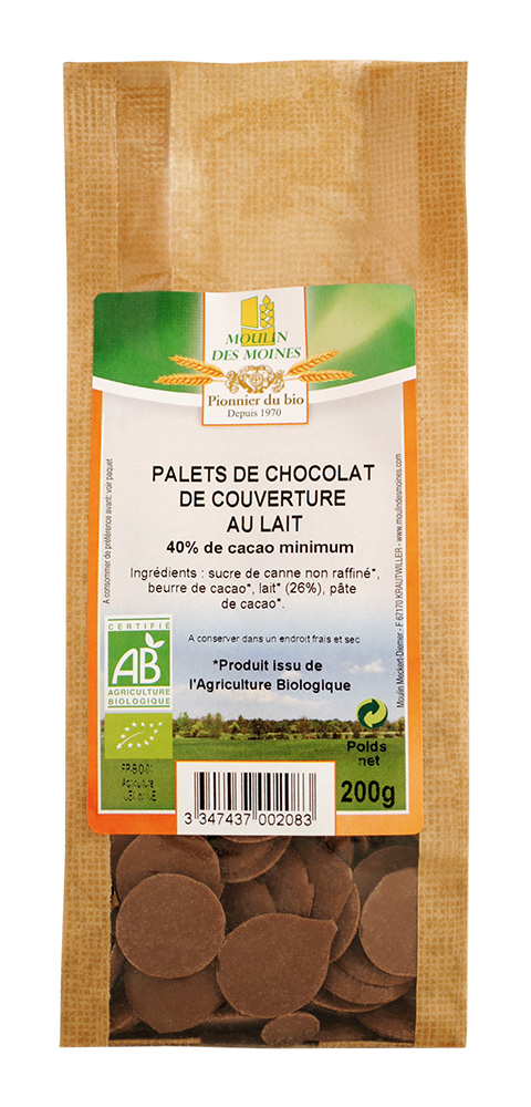 Palets de chocolat au lait 200g bio