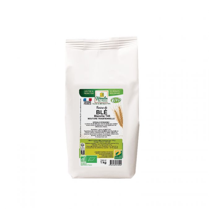 Farine de blé blanche T45 bio équitable en France - 1kg
