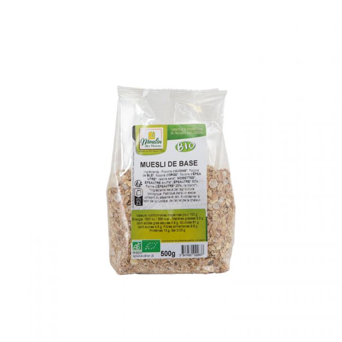 Muesli de base (Flocons 5 céréales toastés, raisins secs, noisettes) bio - 500g