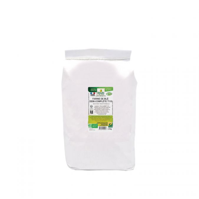 Farine de blé demi-complète T110 bio équitable en France - 2.5kg