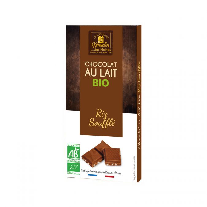 Tablette Chocolat au lait au riz soufflé bio - 100g