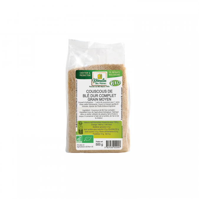 Couscous de blé dur complet, grain moyen bio - 500g