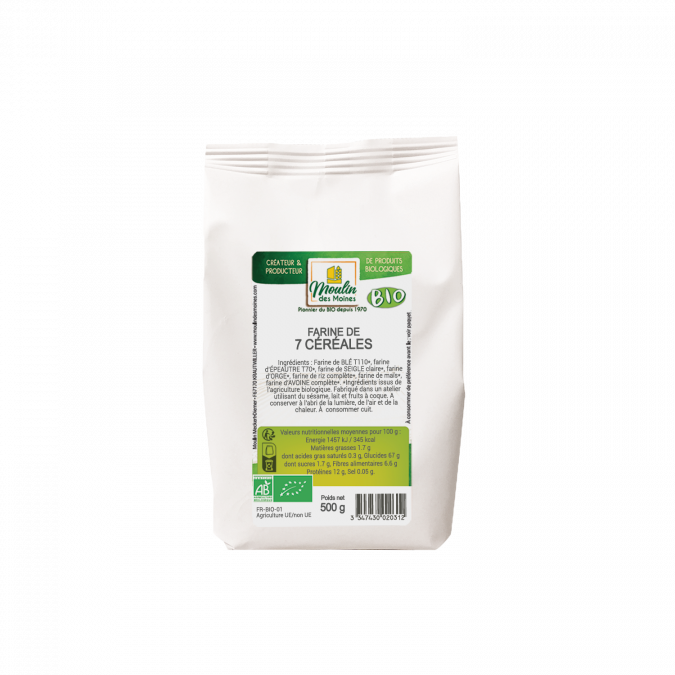 Farine 7 céréales bio (blé, avoine, seigle, orge, maïs, riz et épeautre) - 500g