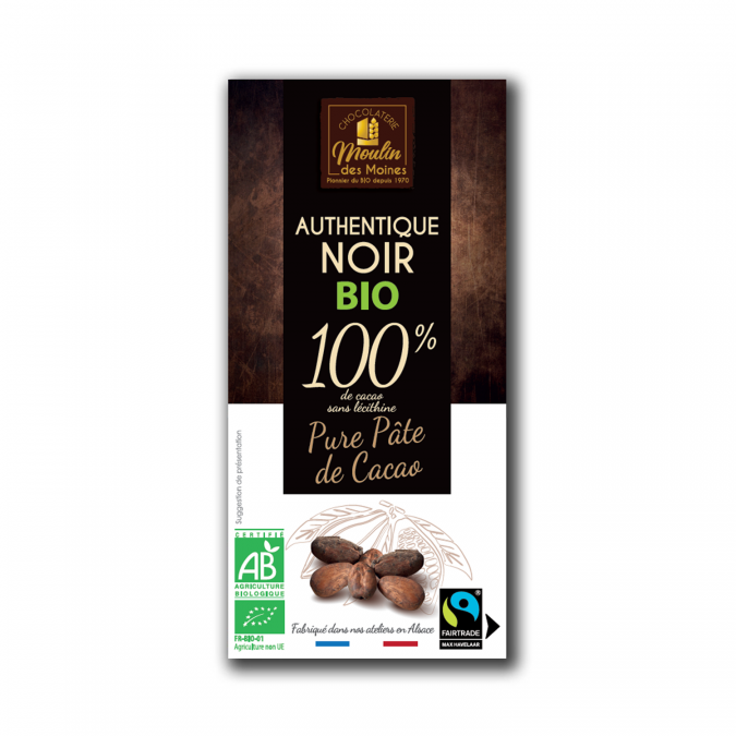 Tablette Pure pate de cacao équitable 100g bio