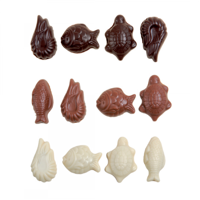 Fritures chocolat assortiment noir,lait,blanc 100g n°452 bio