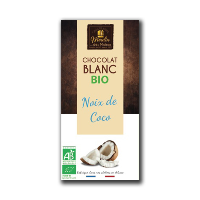 Tablette Chocolat blanc à la noix de coco bio - 100g