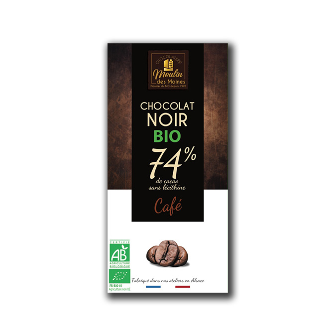 Tablette Chocolat noir 74% au café 100g bio