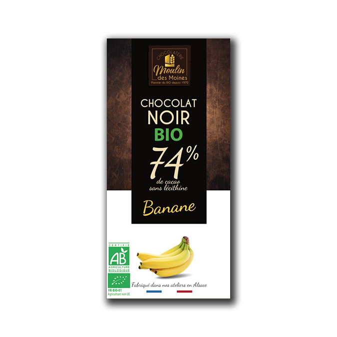 Tablette Chocolat noir 74% à la banane 100g bio