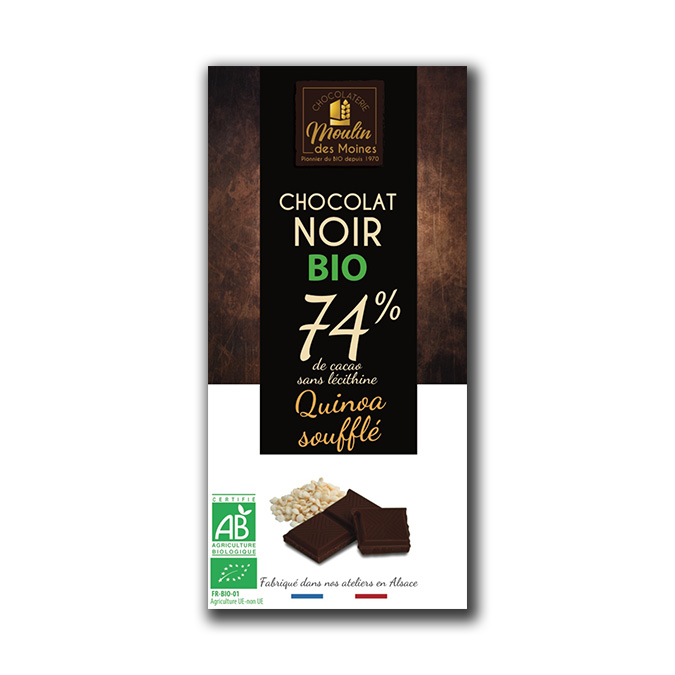 Tablette Chocolat noir 74% au quinoa 100g bio